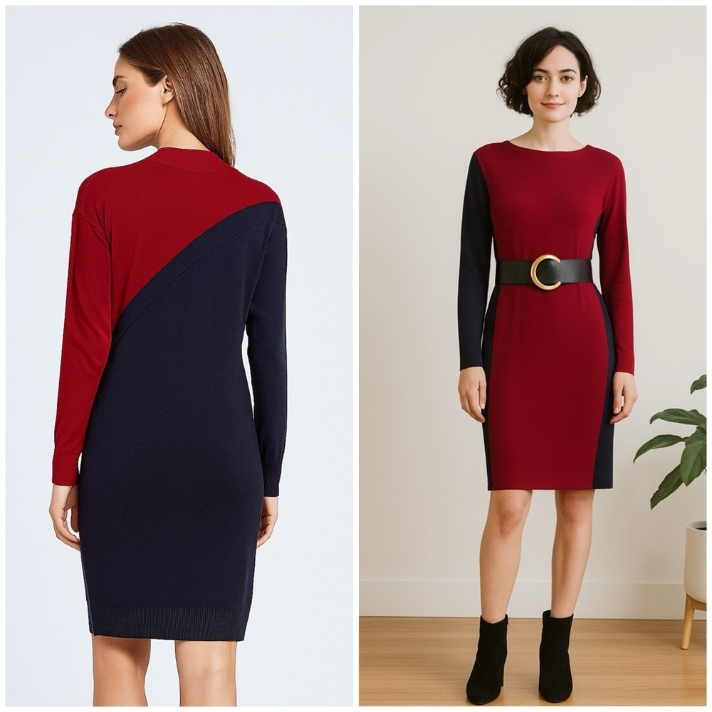 EUC MARNI Colorblock Red / Blue Virgin Wool Button Detail Sweater Tunic Dress S 